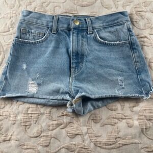 Current Elliott Women's Distressed Denim Shorts Light Wash High Rise Size 24